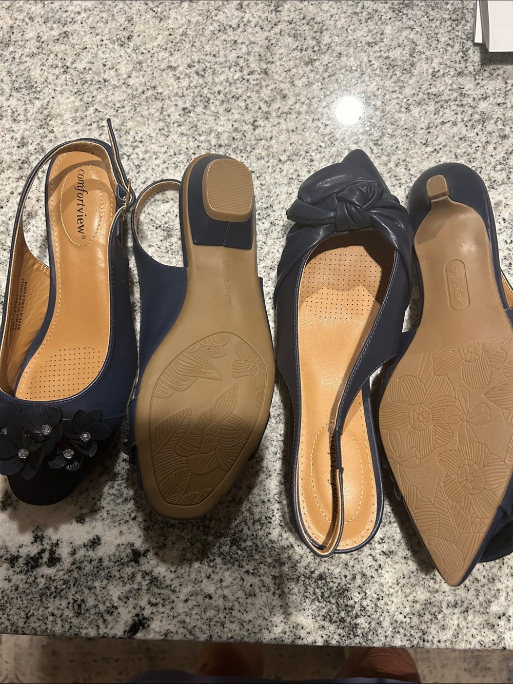 comfortview Navy Slingback Knot & Floral Mules